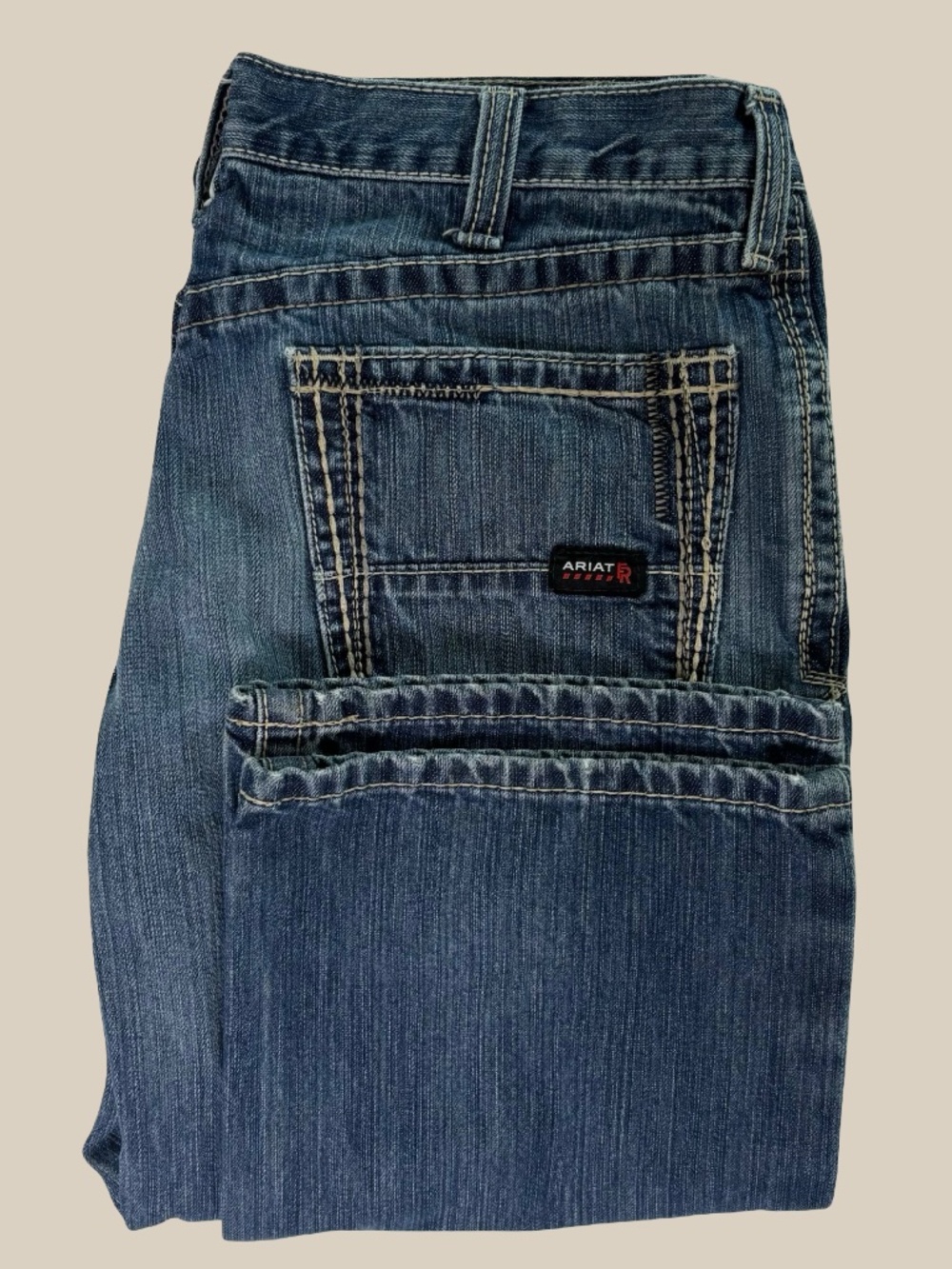 Ariat FR M4 Bootcut Jeans Distressed Low Rise Blue Denim Workwear Western 36x32